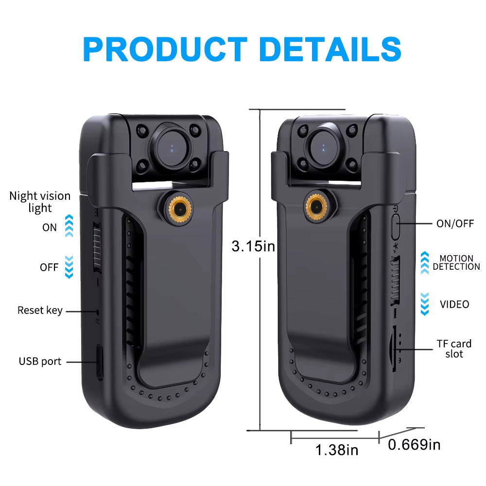 Mini Camera with 130° Wide Angle and Emergency Recording Mini Camera, 1080P HD Video Recorder Action Camera Wifi / Bluetooth