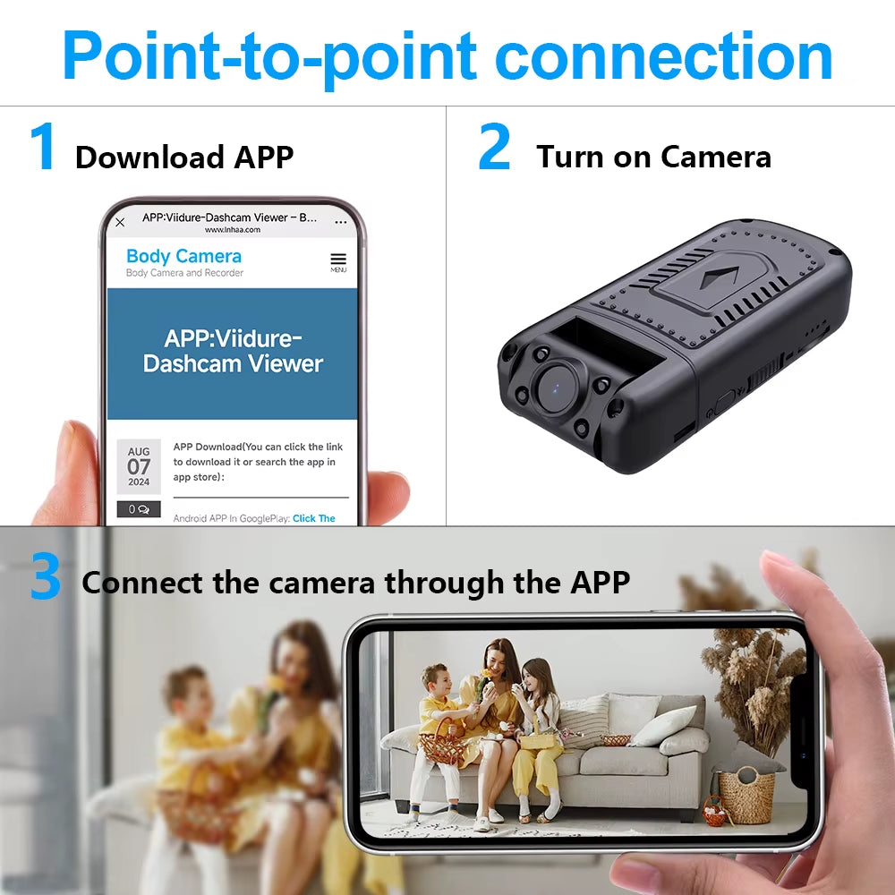 Mini Camera with 130° Wide Angle and Emergency Recording Mini Camera, 1080P HD Video Recorder Action Camera Wifi / Bluetooth